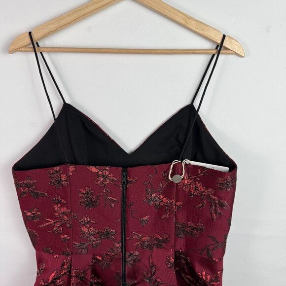 Alice + Olivia Anette Party Jacquard Metallic Pleat Mini Dress Bordeaux Red 12 - Picture 6 of 8